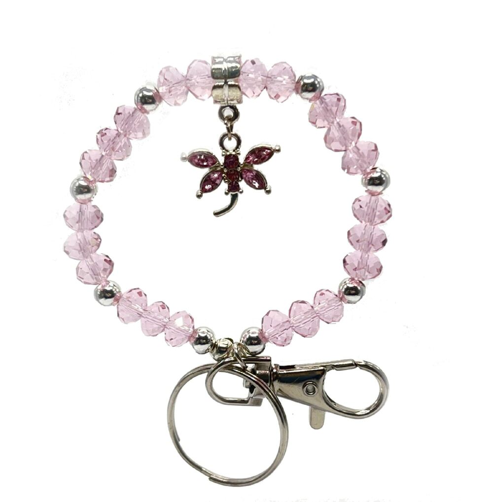 5640 Dragonfly Keychain Bracelet - Pink Crystal Keychain - Dragonfly